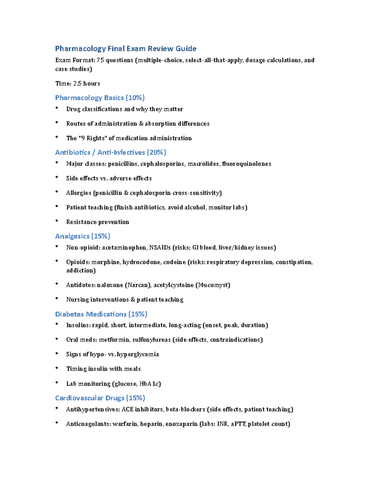 Pharmacology Final Exam Review Guide: Key Topics & Tips - Studocu