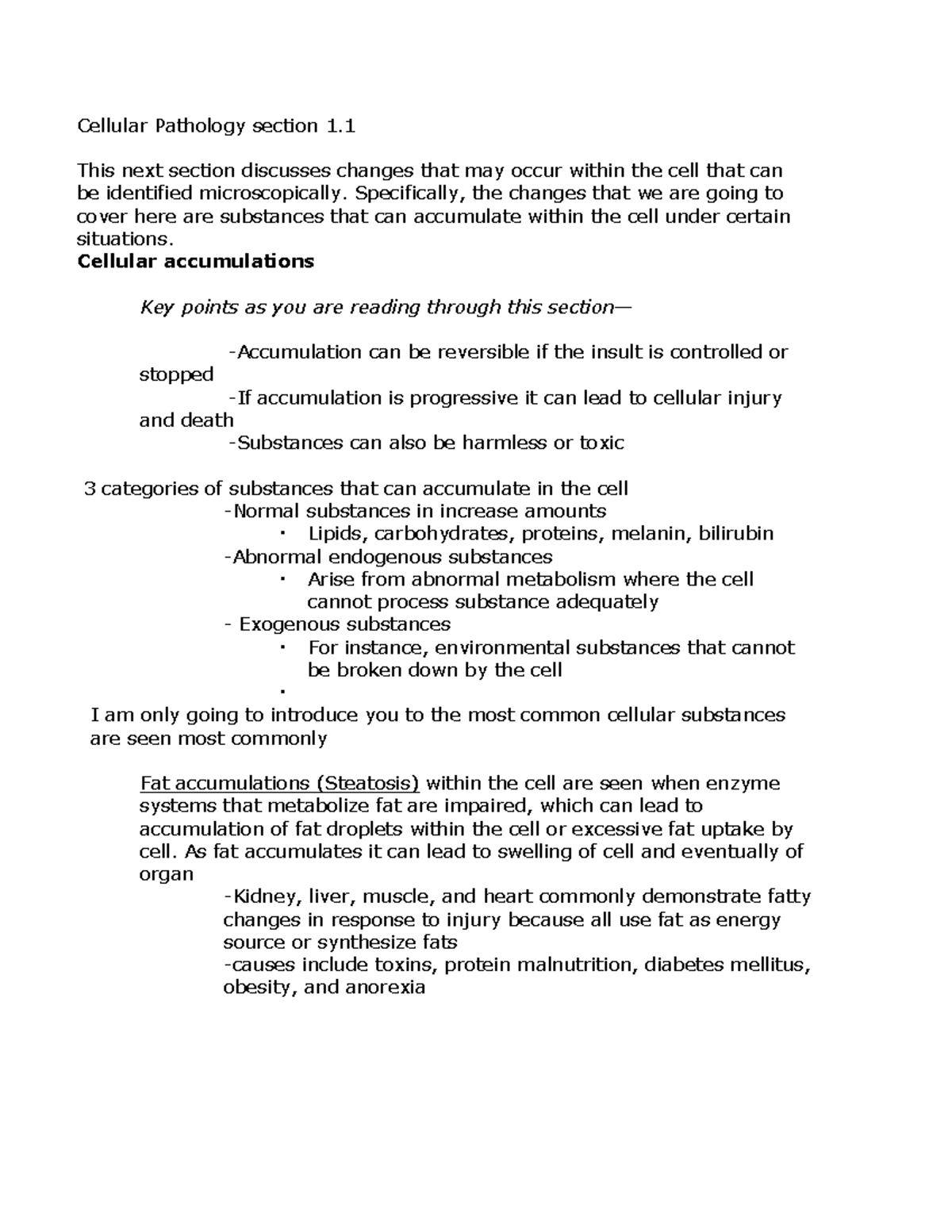 Cellular Pathology: Section 1.1 - Cellular Accumulations and Changes ...