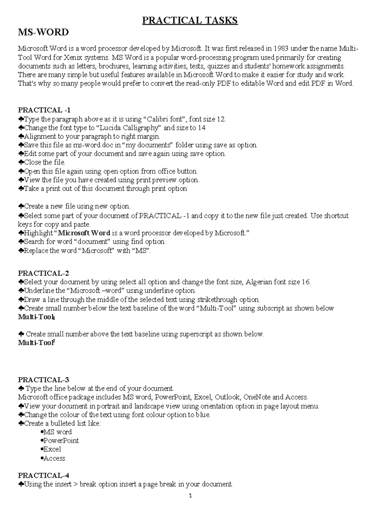MS-WORD, EXCEL & POWERPOINT Practical Tasks Guide (Course Code: CSE101 ...
