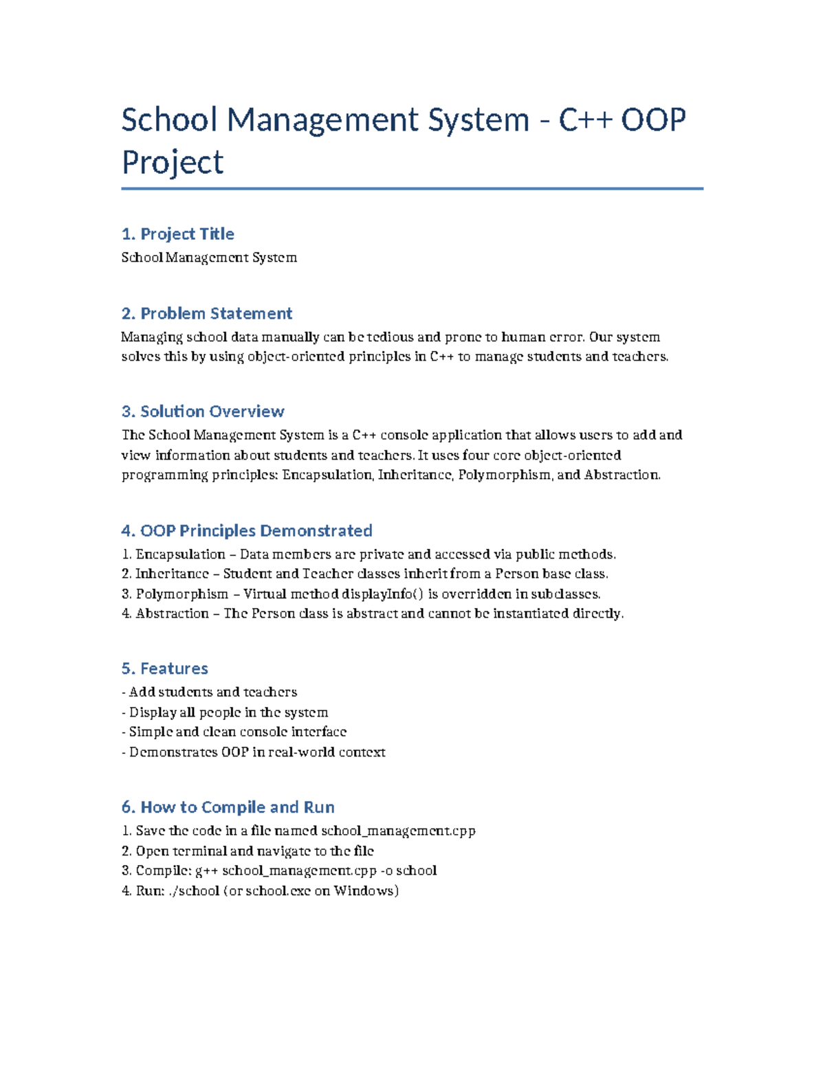 OOP Project 1: School Management System Documentation - Studocu