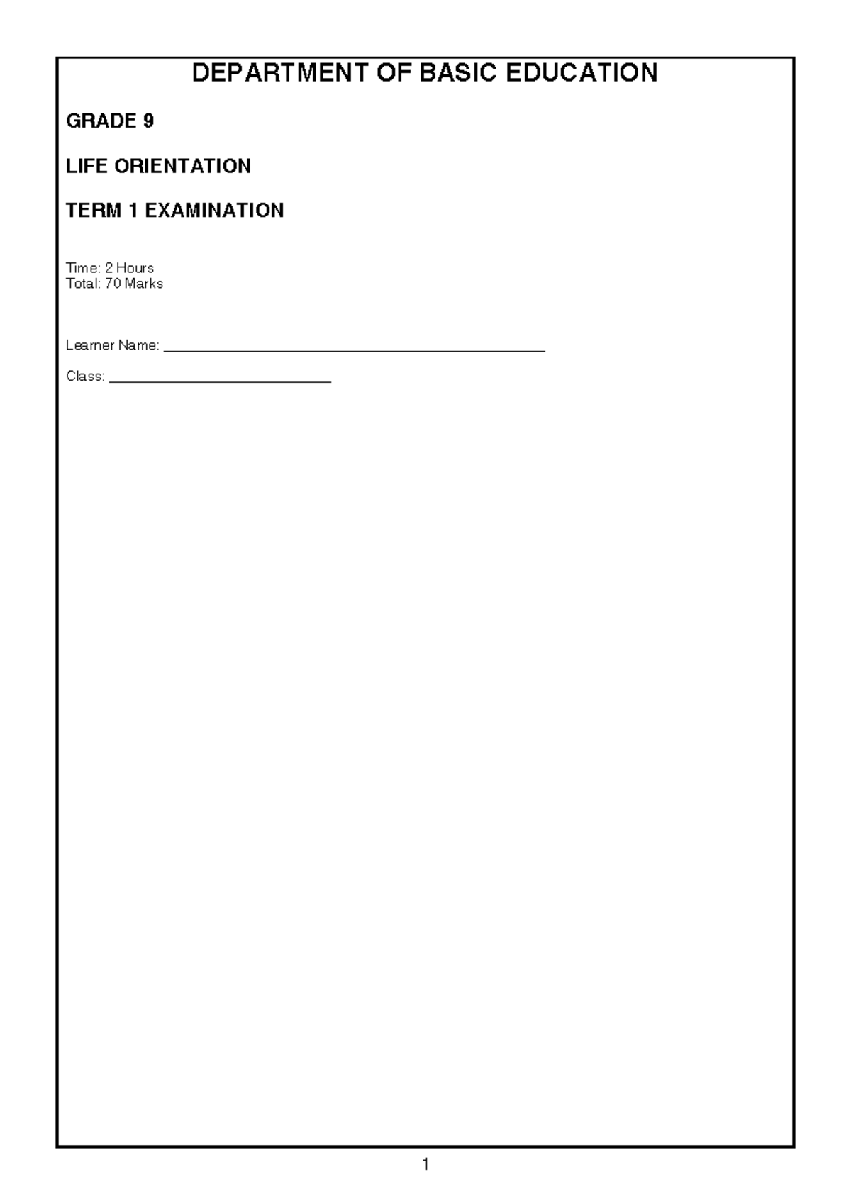 Grade 9 LO Term 1 Examination 2026 - Comprehensive Test Guide - Studocu