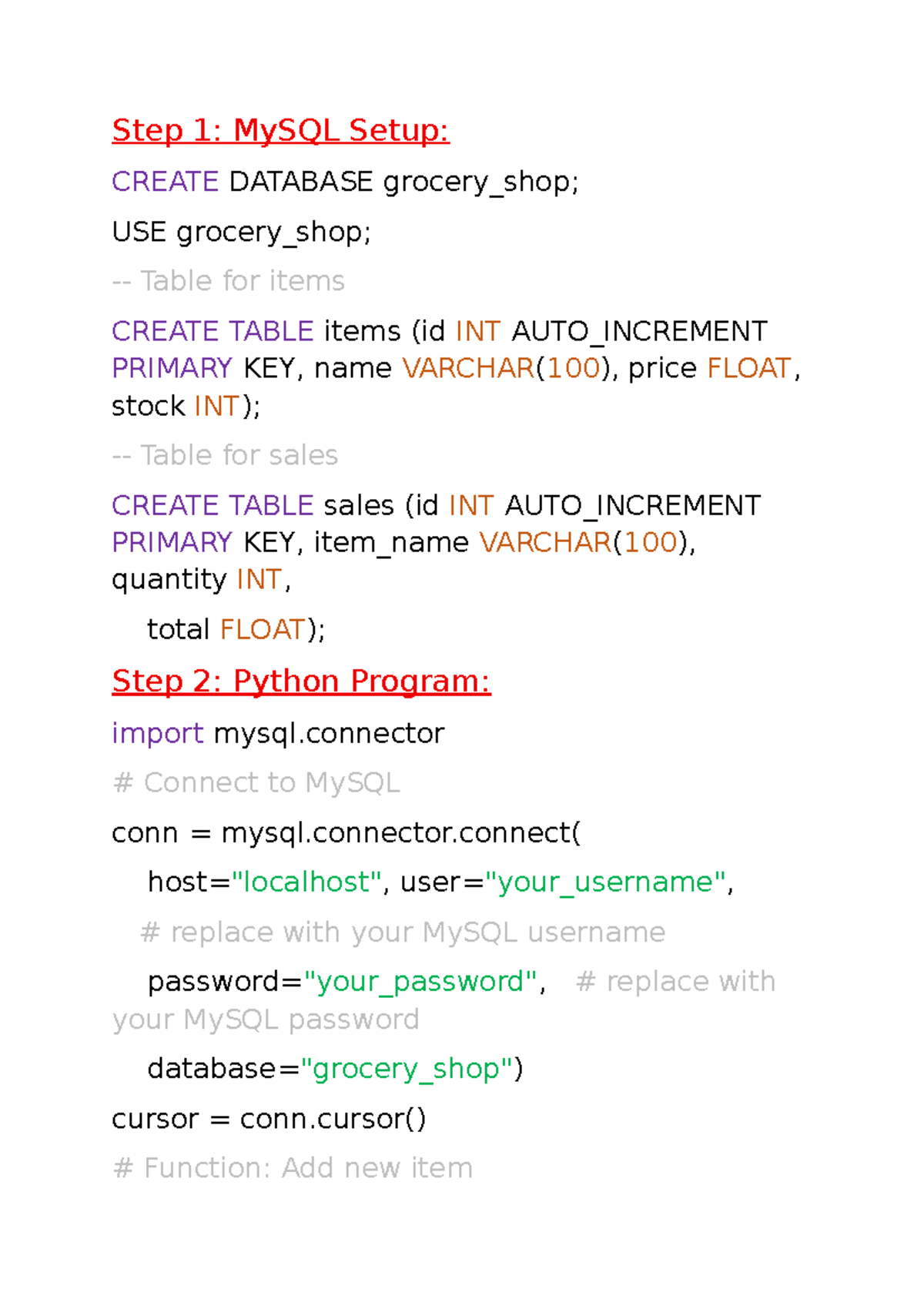 MySQL & Python Grocery Shop Management Setup Guide - Studocu