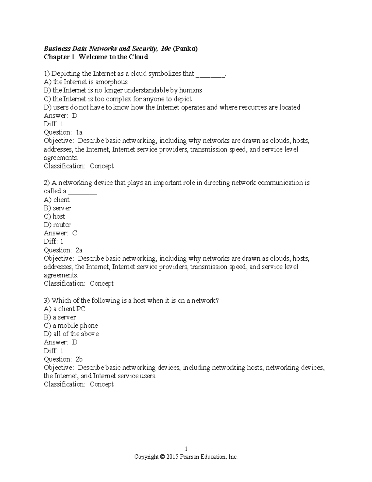 Business Data Networks and Security, 10e (Panko) Chapter 1 Test Bank - Document Preview