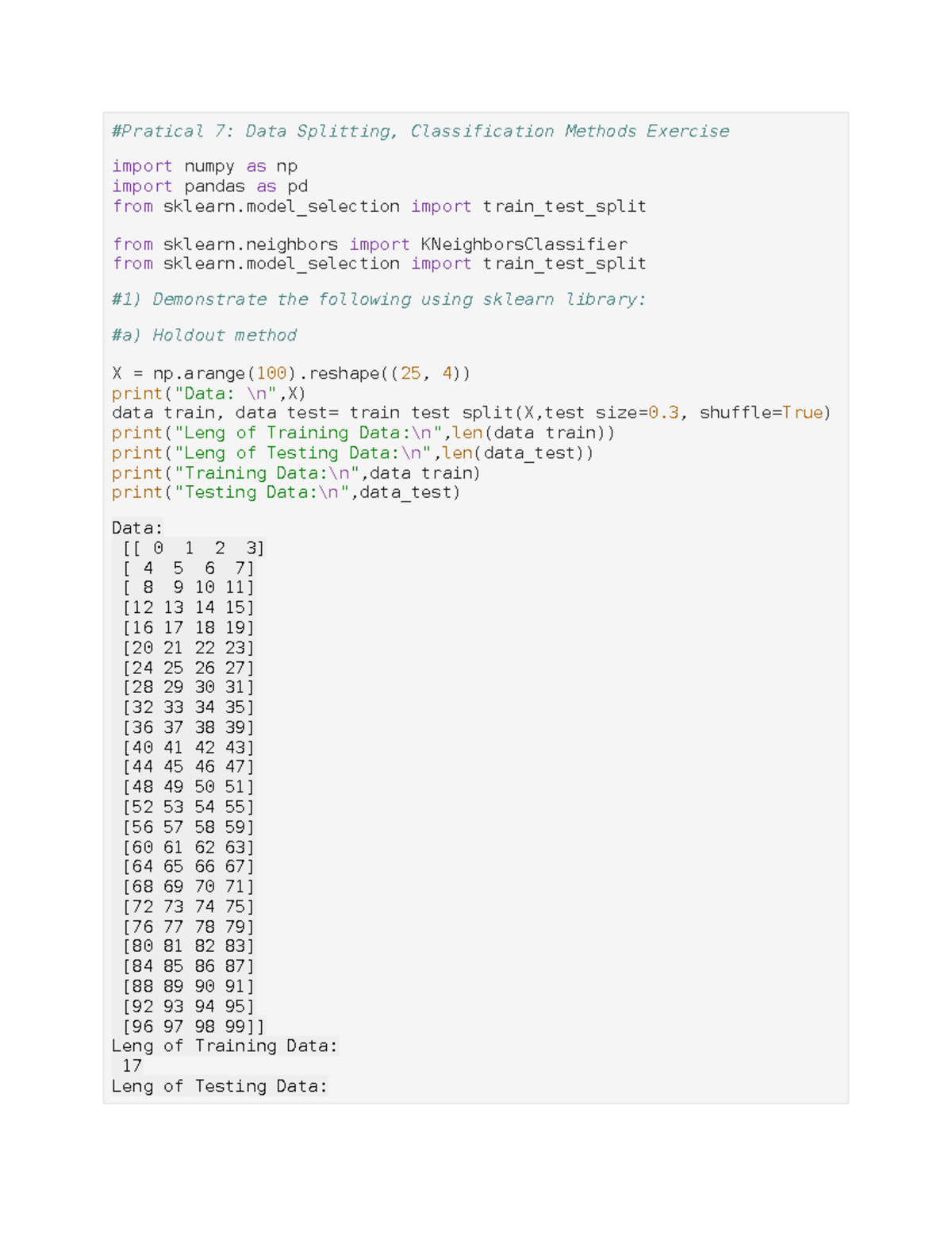 ML#07 - Practical - #Pratical 7: Data Splitting, Classification Methods ...