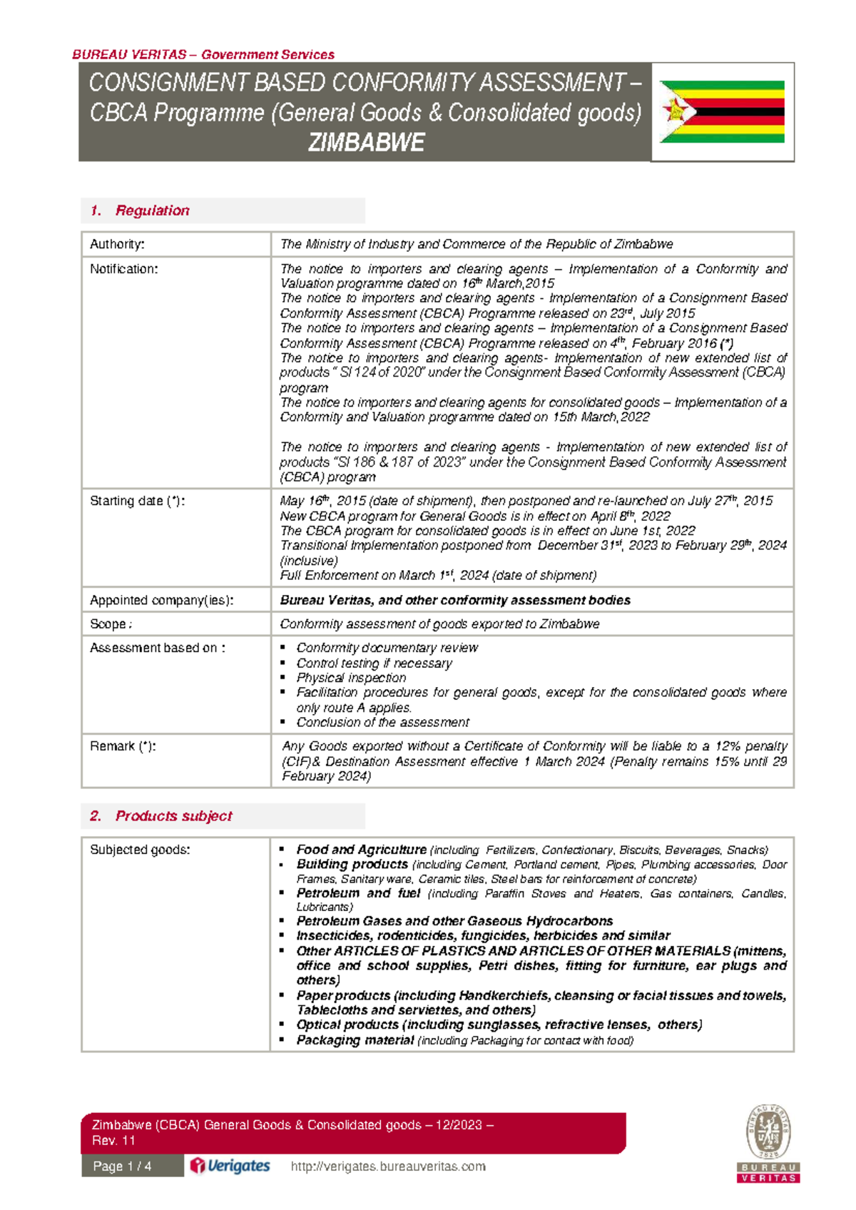 Zimbabwe (CBCA) General Goods Consolidated Goods Overview Rev. 11 - Studocu