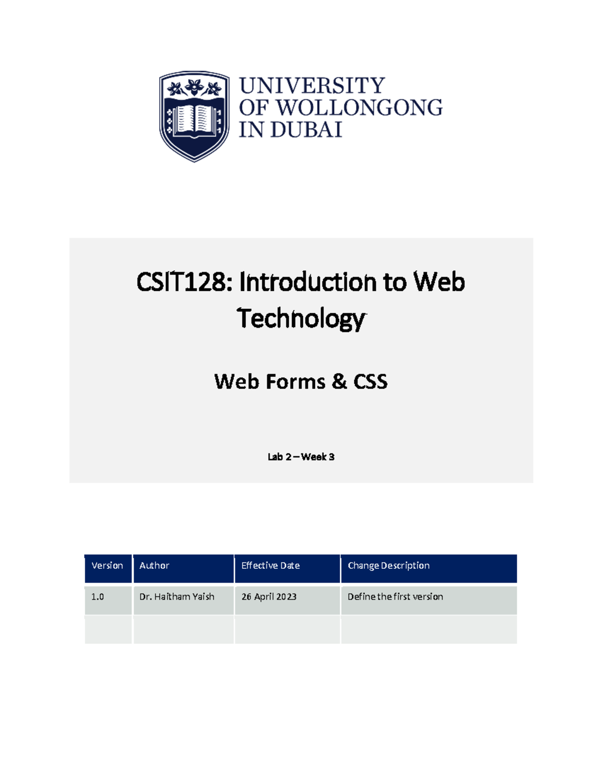 CSIT128: Lab 2 - Web Forms and CSS Implementation (Week 3) - Studocu
