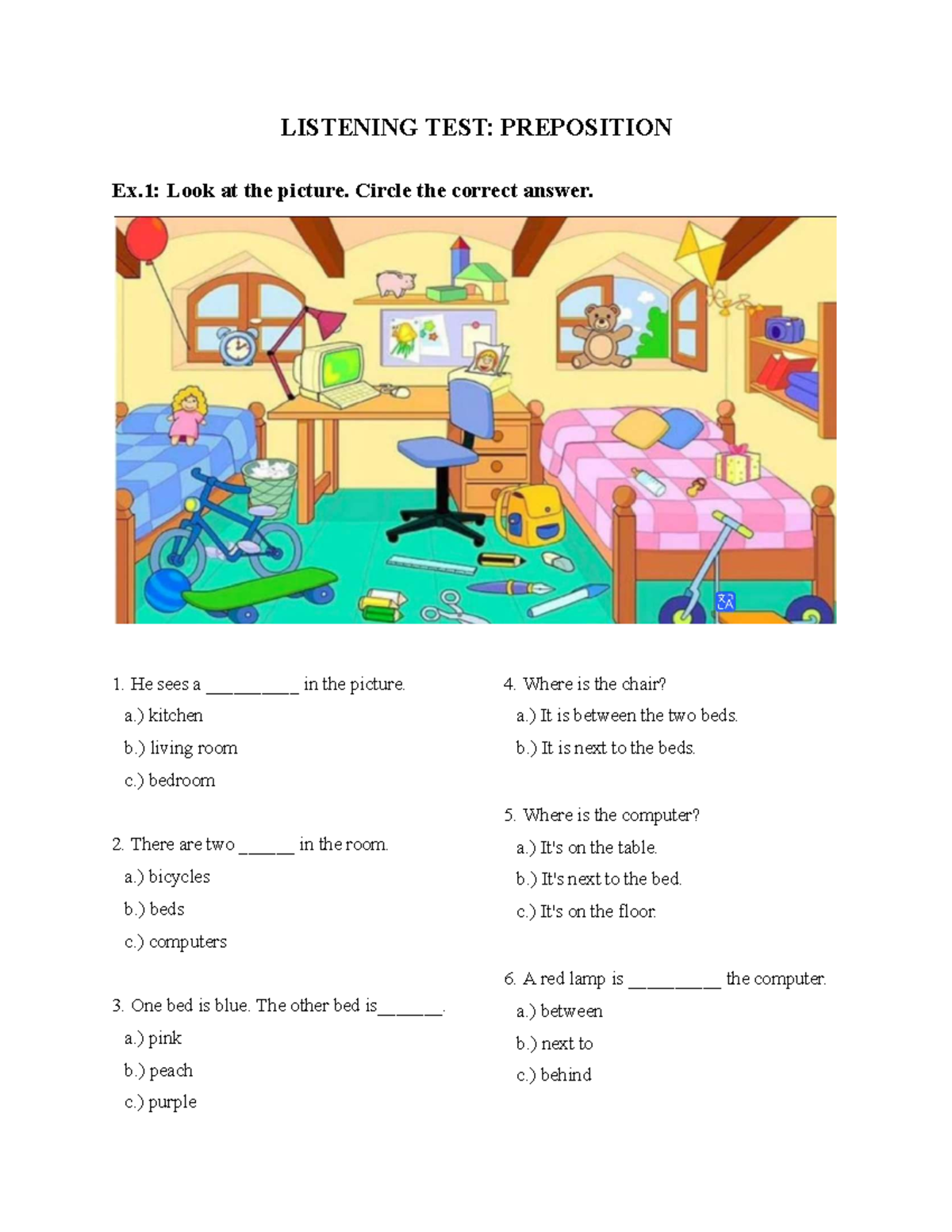 Listening Test: Prepositions Practice Exercises - Studocu