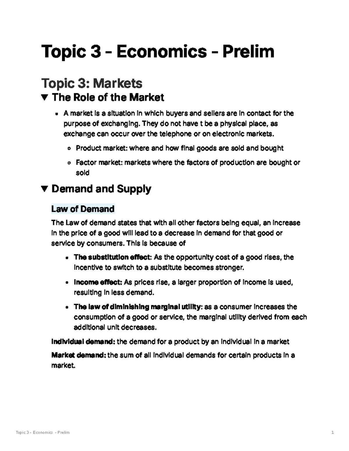 Topic 3 Economics Prelim: Understanding Market Dynamics and Equilibrium ...