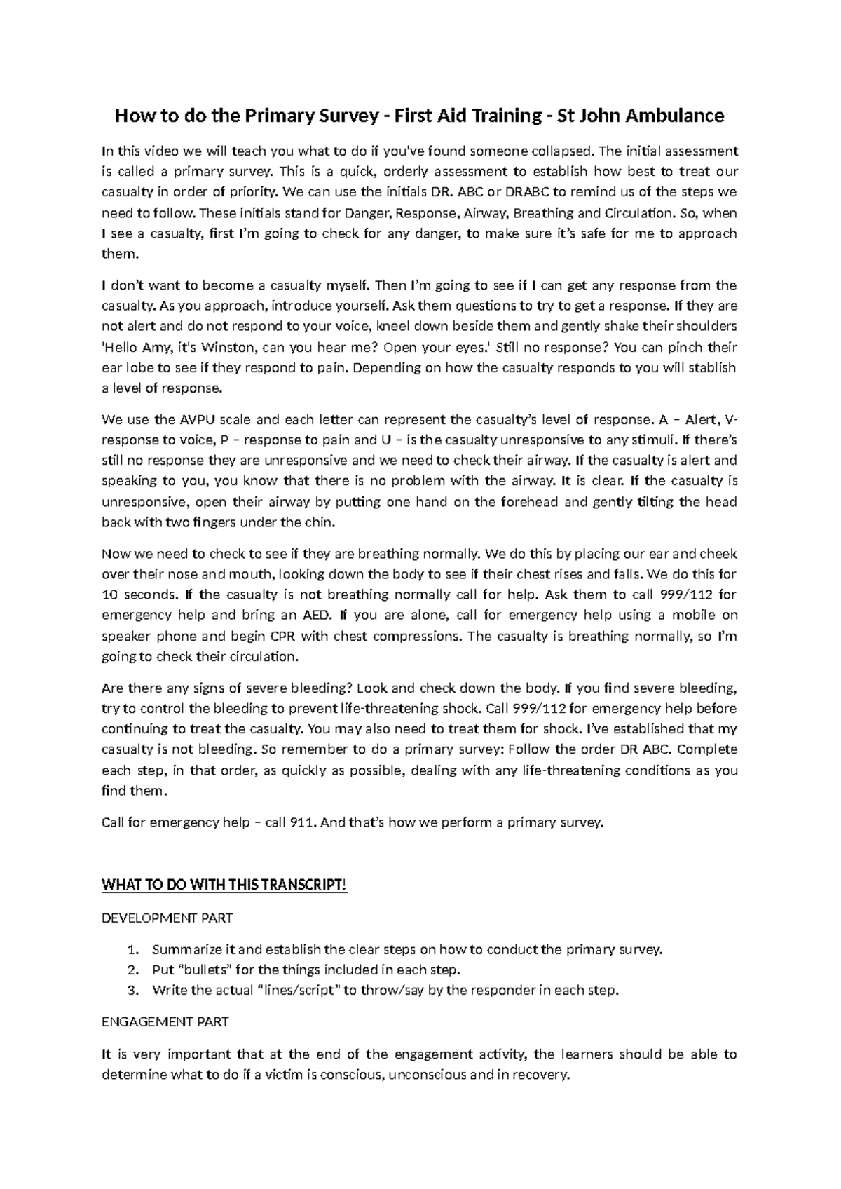 Primary Survey Steps in First Aid Training (St John Ambulance) - Studocu