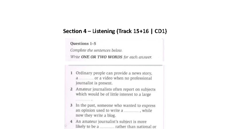 Section 4 Unit01 D6 - Listening Practice Questions and Answers - Studocu