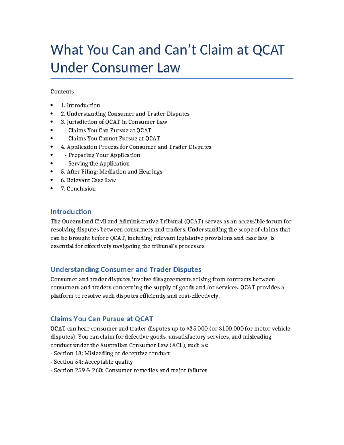 QCAT Consumer Law: A Guide to Claims & Application Process - Studocu