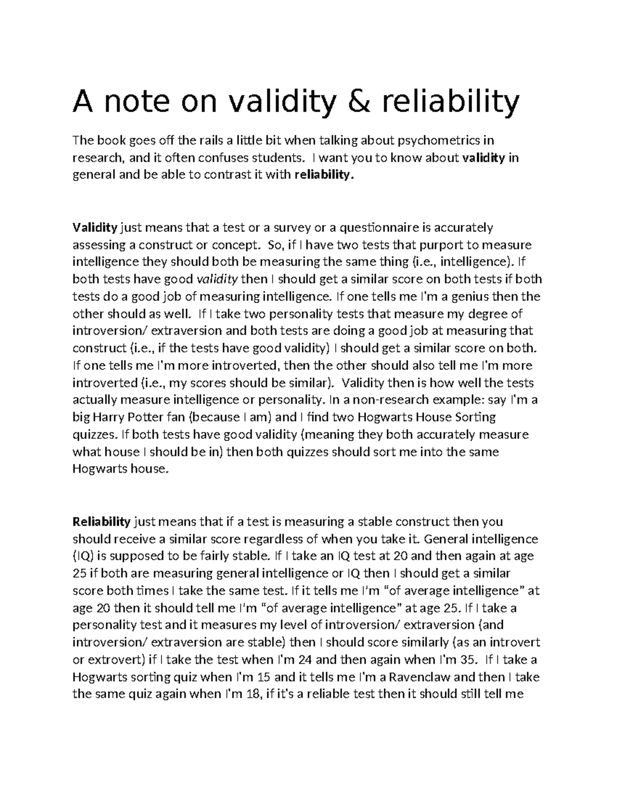 Validity and Reliability in Research: Key Concepts Explained - Studocu