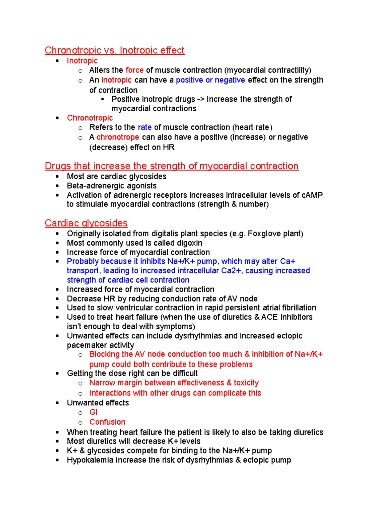 Cardiac Pharmacology: Inotropic and Chronotropic Agents Overview - Studocu