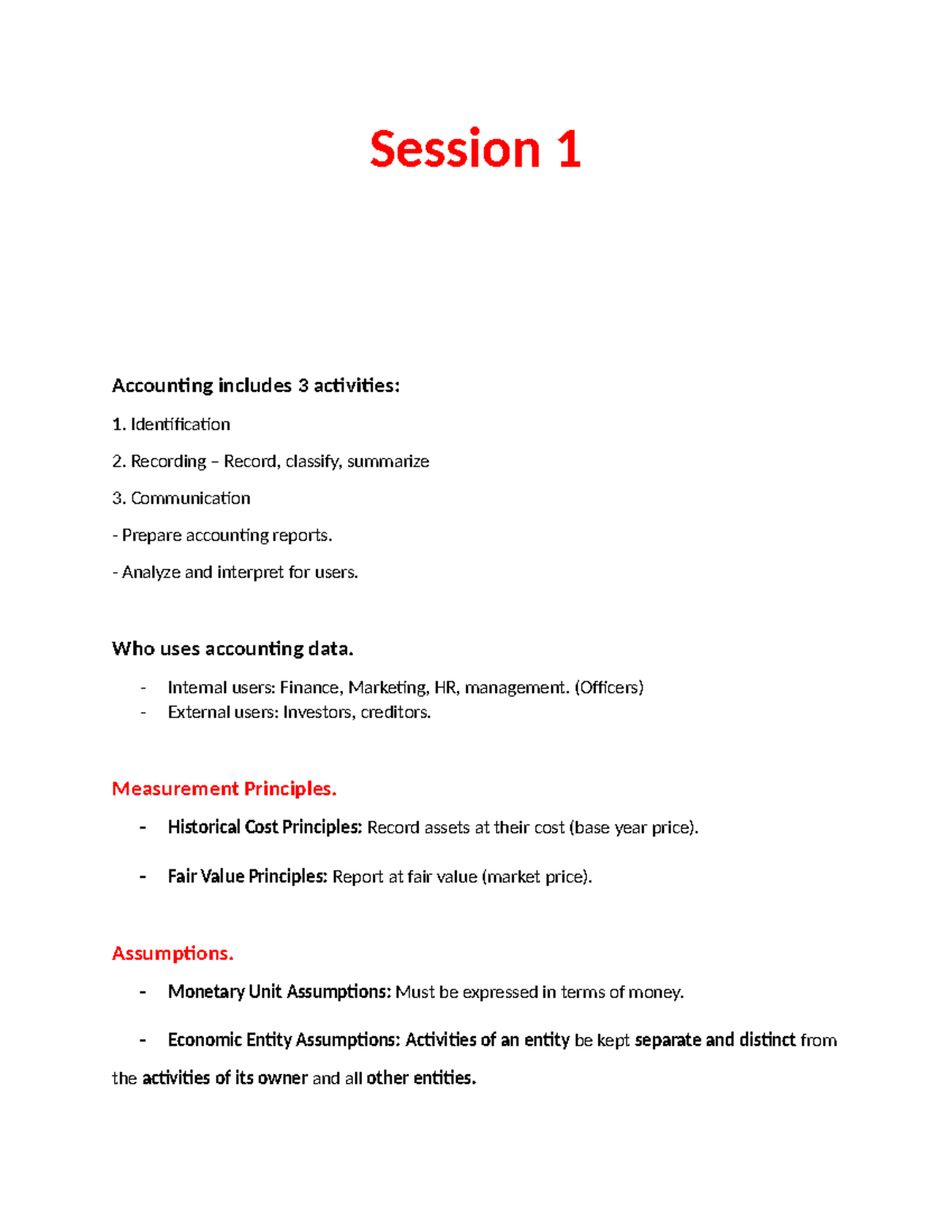 Accounting 101: Session 1 Overview and Key Concepts - Studocu