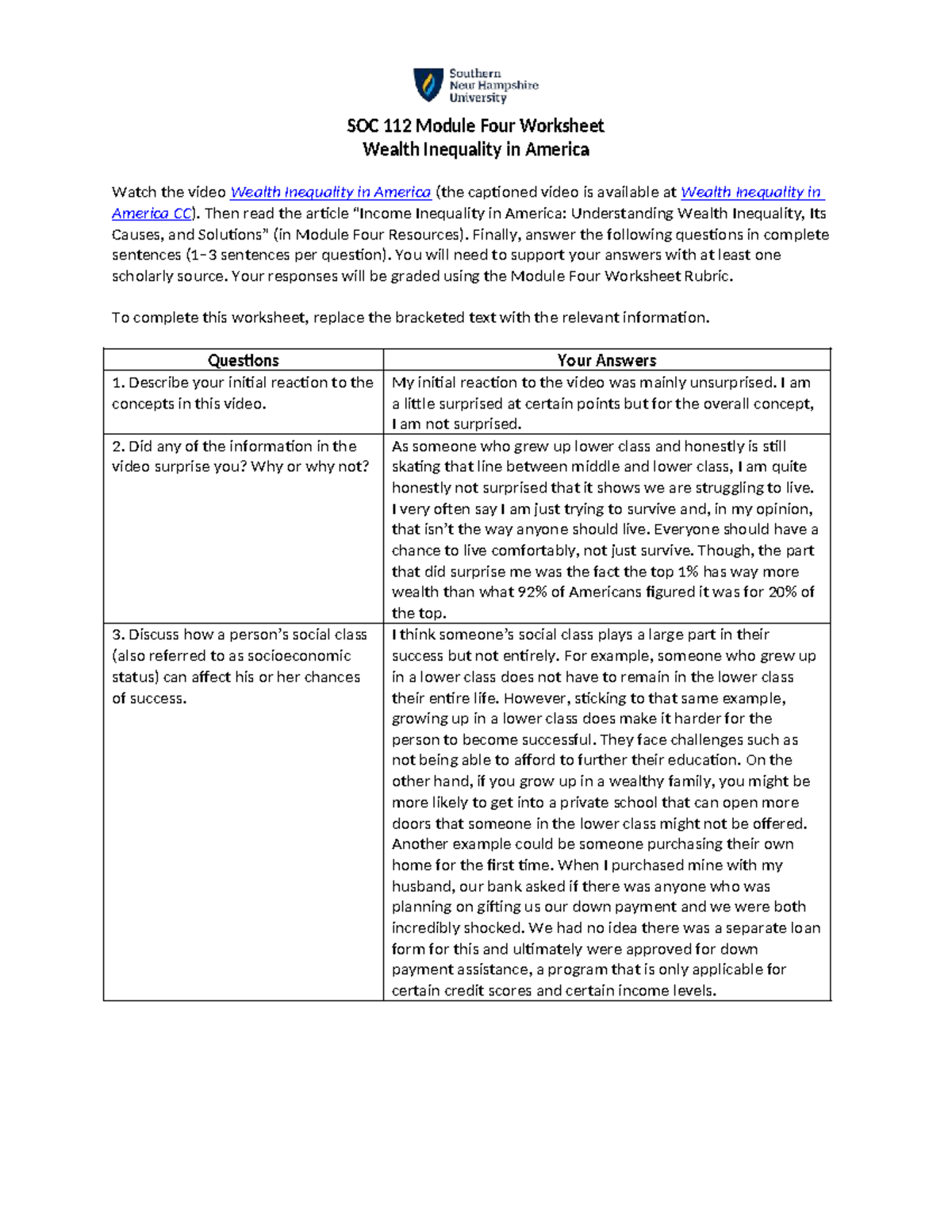 SOC 112 Module Four Worksheet: Analyzing Wealth Inequality in America ...