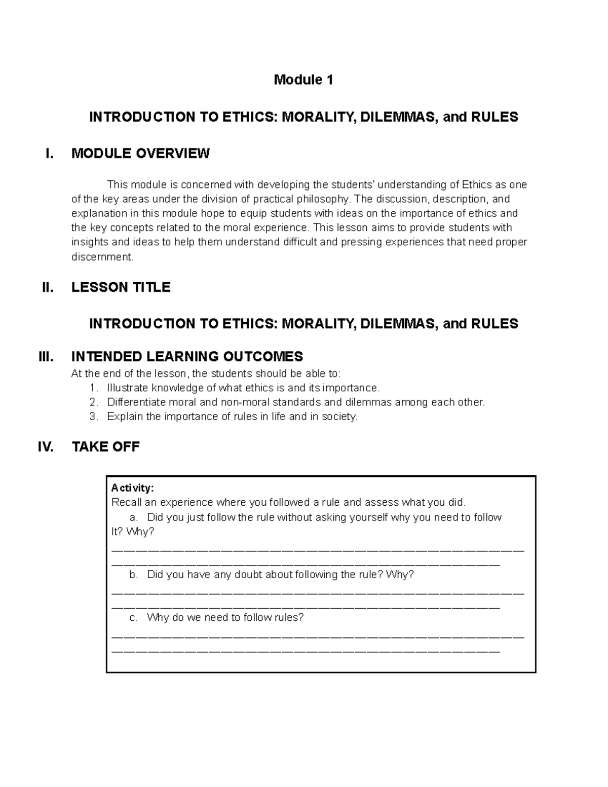 Students' Copy of Ethics with Peace Ed Module Prelims Insights - Studocu