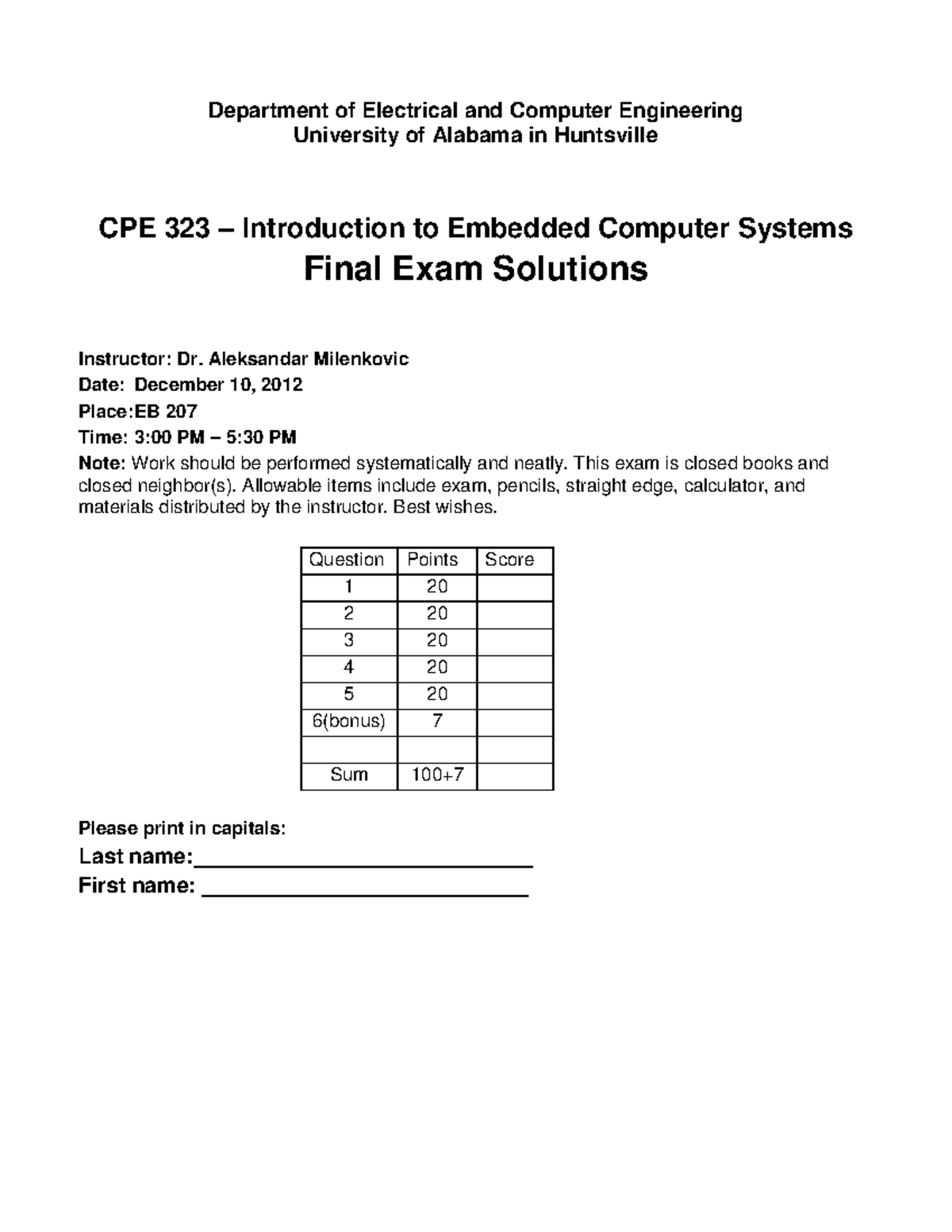 CPE 323 Final Exam Solutions - Embedded Systems - Studocu