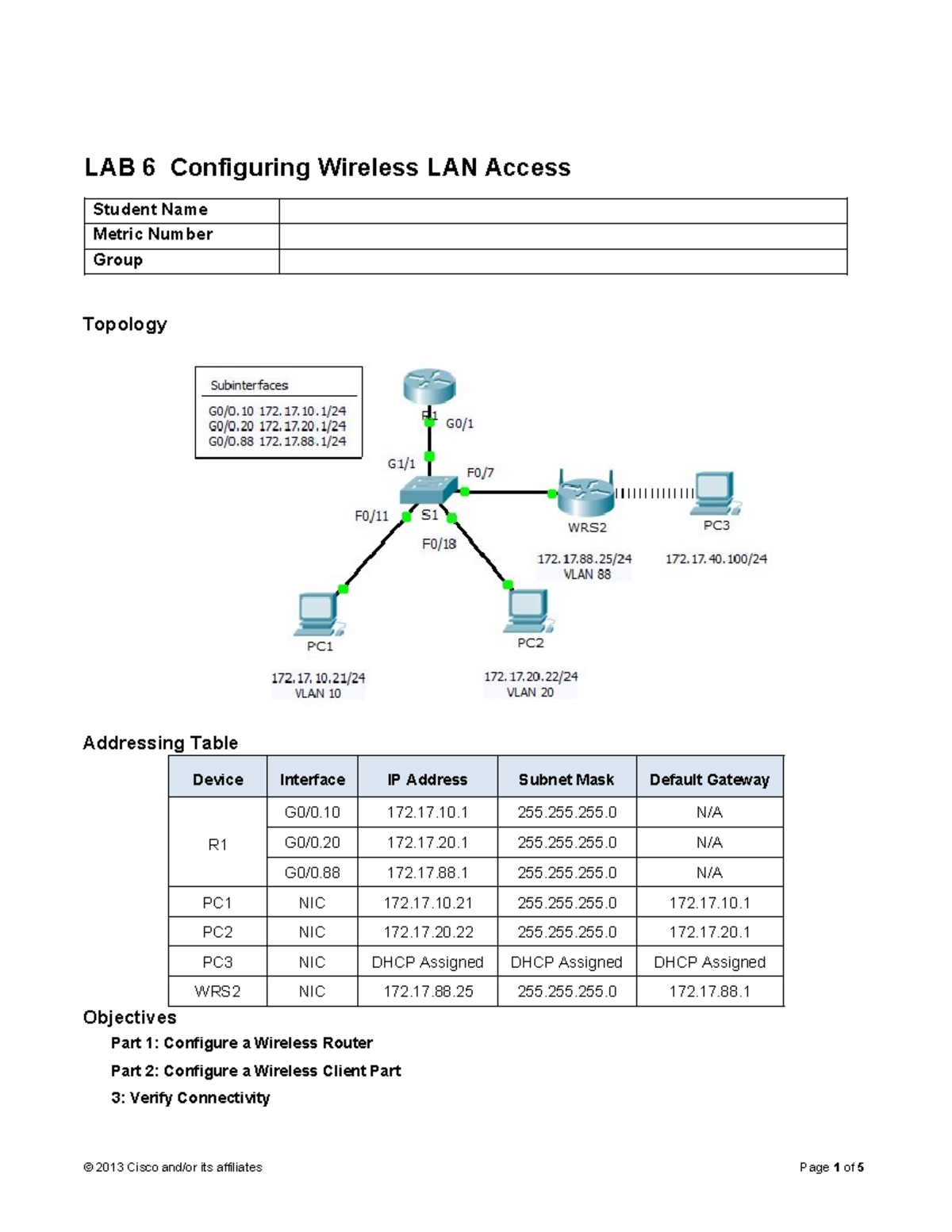 LAB 6 - Configuring Wireless LAN Access and Connectivity - Studocu