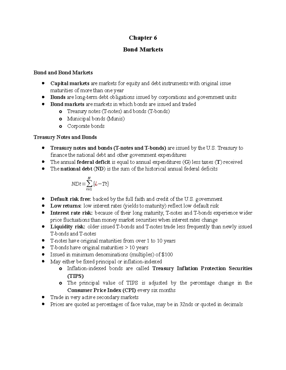 Ch 6 Bond Markets - Lecture notes 10 - Chapter 6 Bond Markets Bond and ...