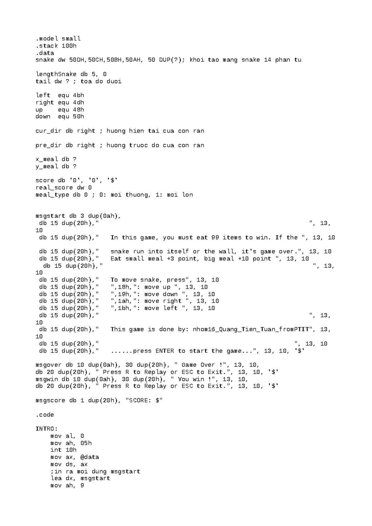 Snake Game Implementation - BTL Programming Project - Studocu