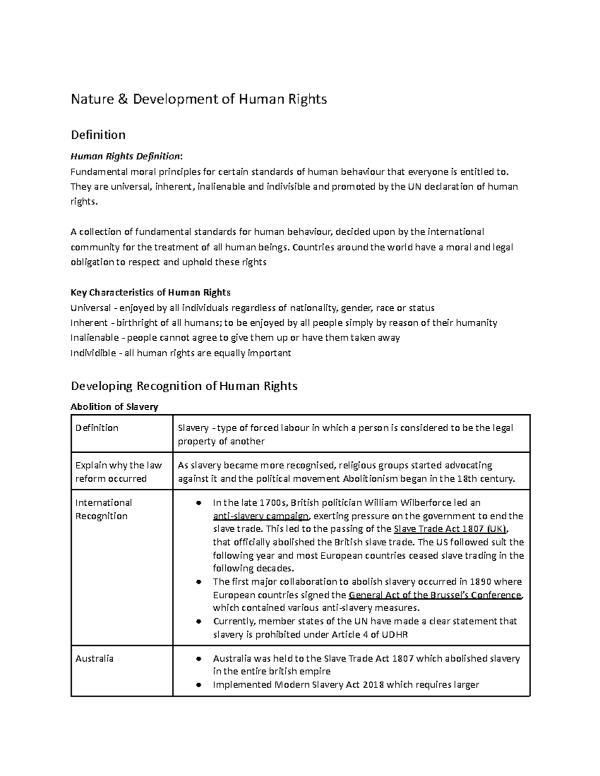 HSC Legal Studies Human Rights Overview and Key Developments Notes ...