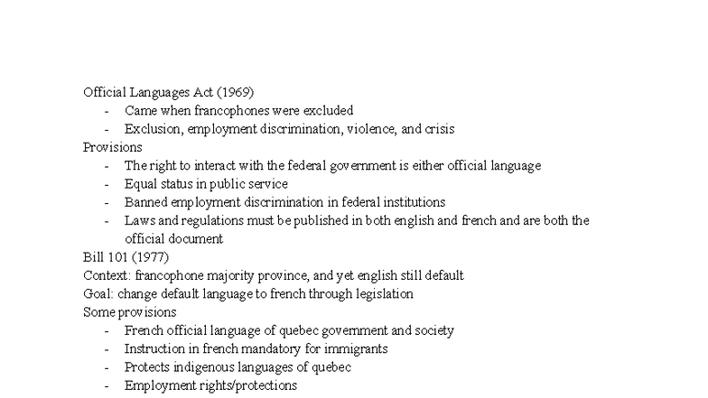 POLS 211 - Official Languages Act & Indigenous Rights Overview - Studocu