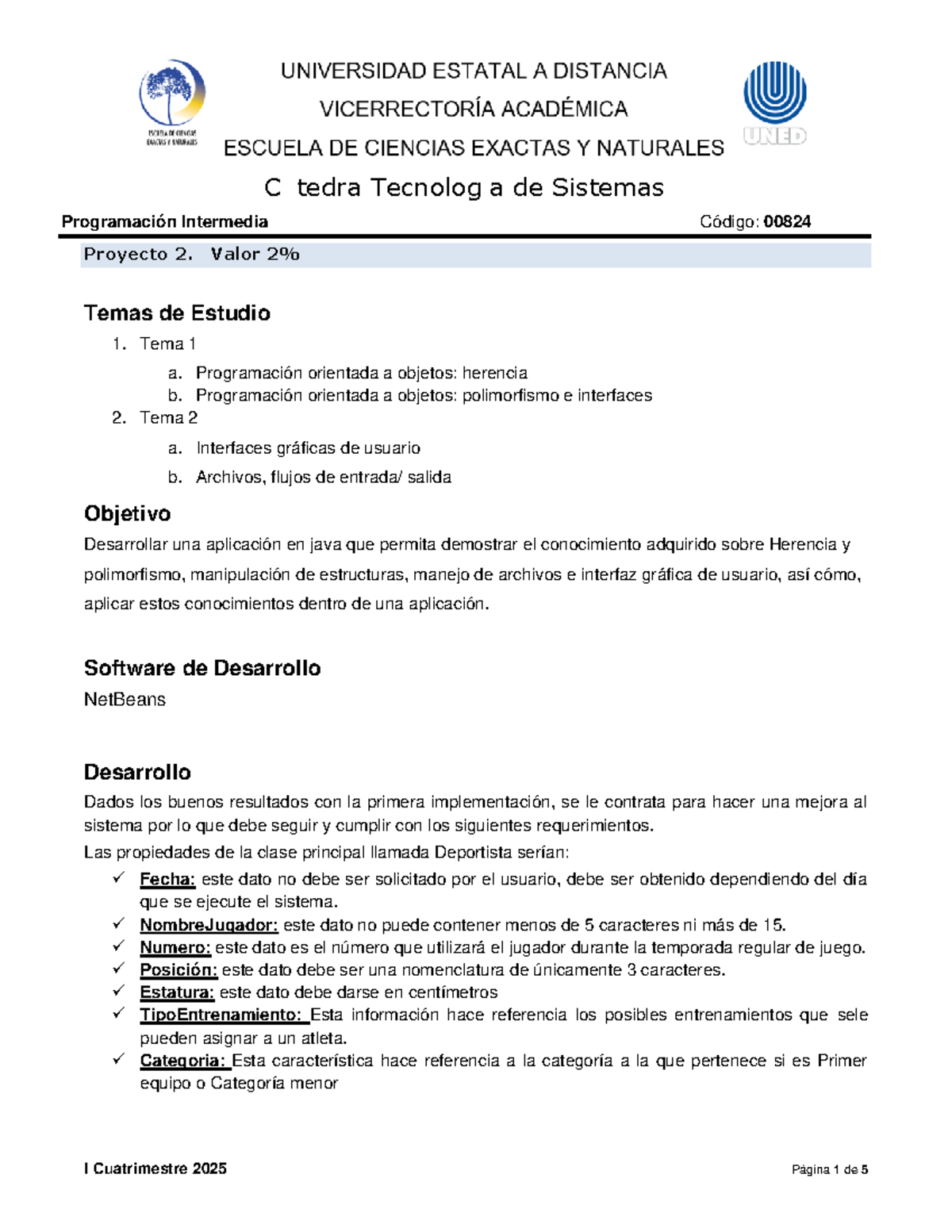 IC2025 Proyecto 2: Desarrollo de Aplicación en Java con OOP y GUI - Studocu
