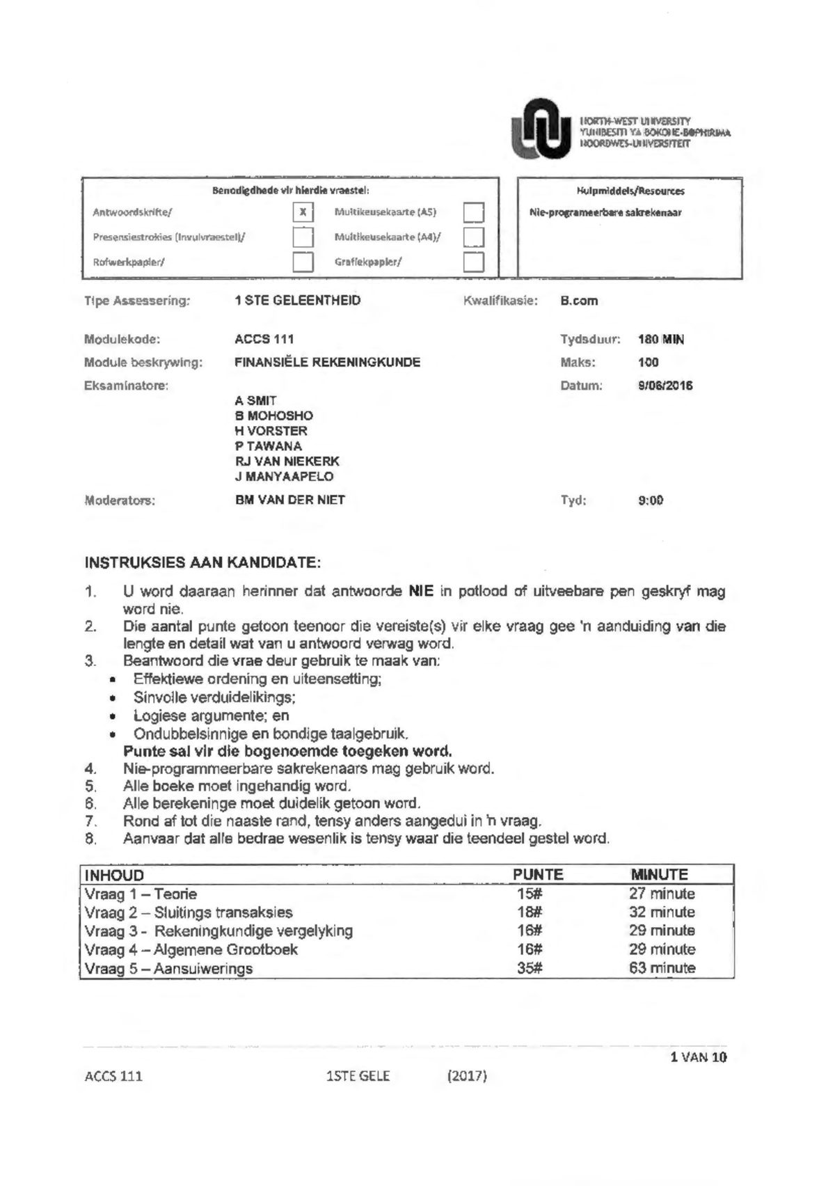 ACCS 111 Final Exam Practice Material (June 2017) - Studocu