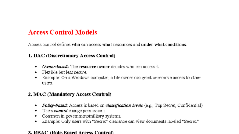 Access Control Models and IAM Systems - Module 4 - Studocu