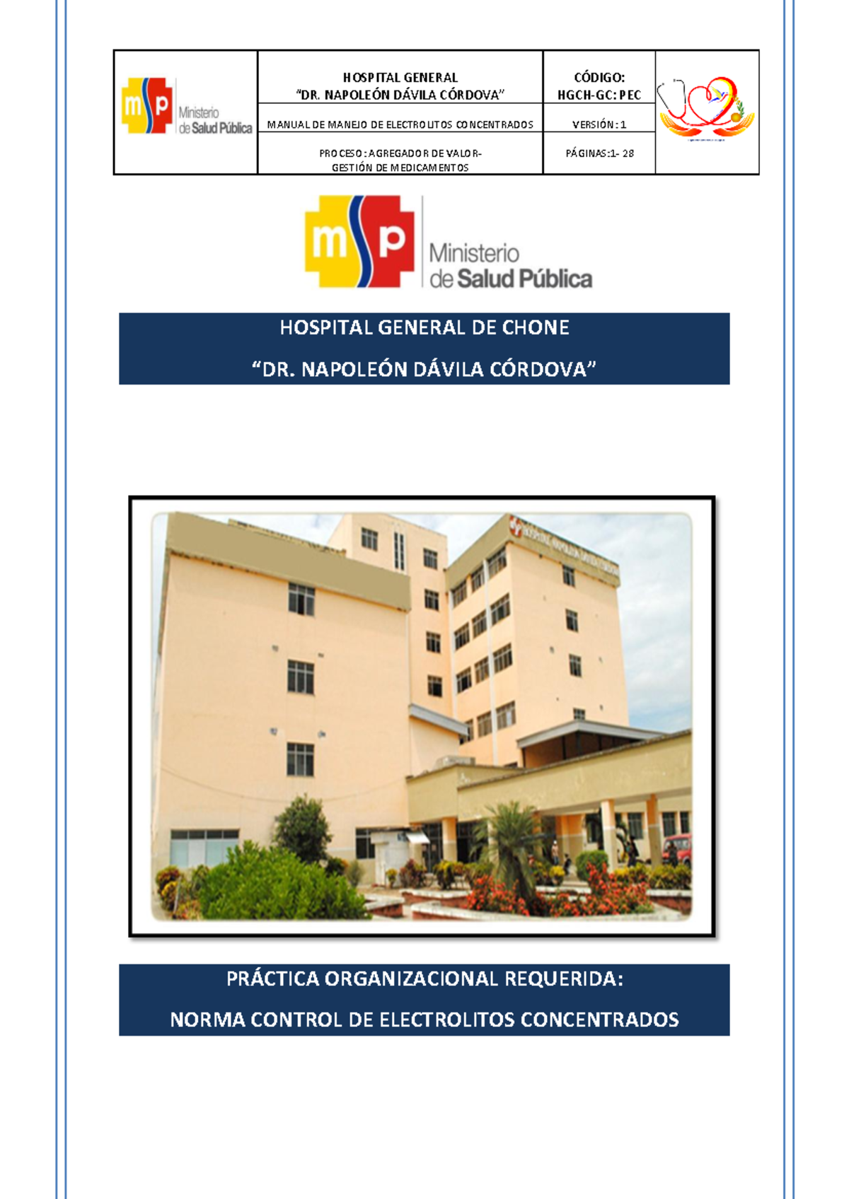 Manual de Manejo de Electrolitos Concentrados - HGCH-GC: PEC - Studocu