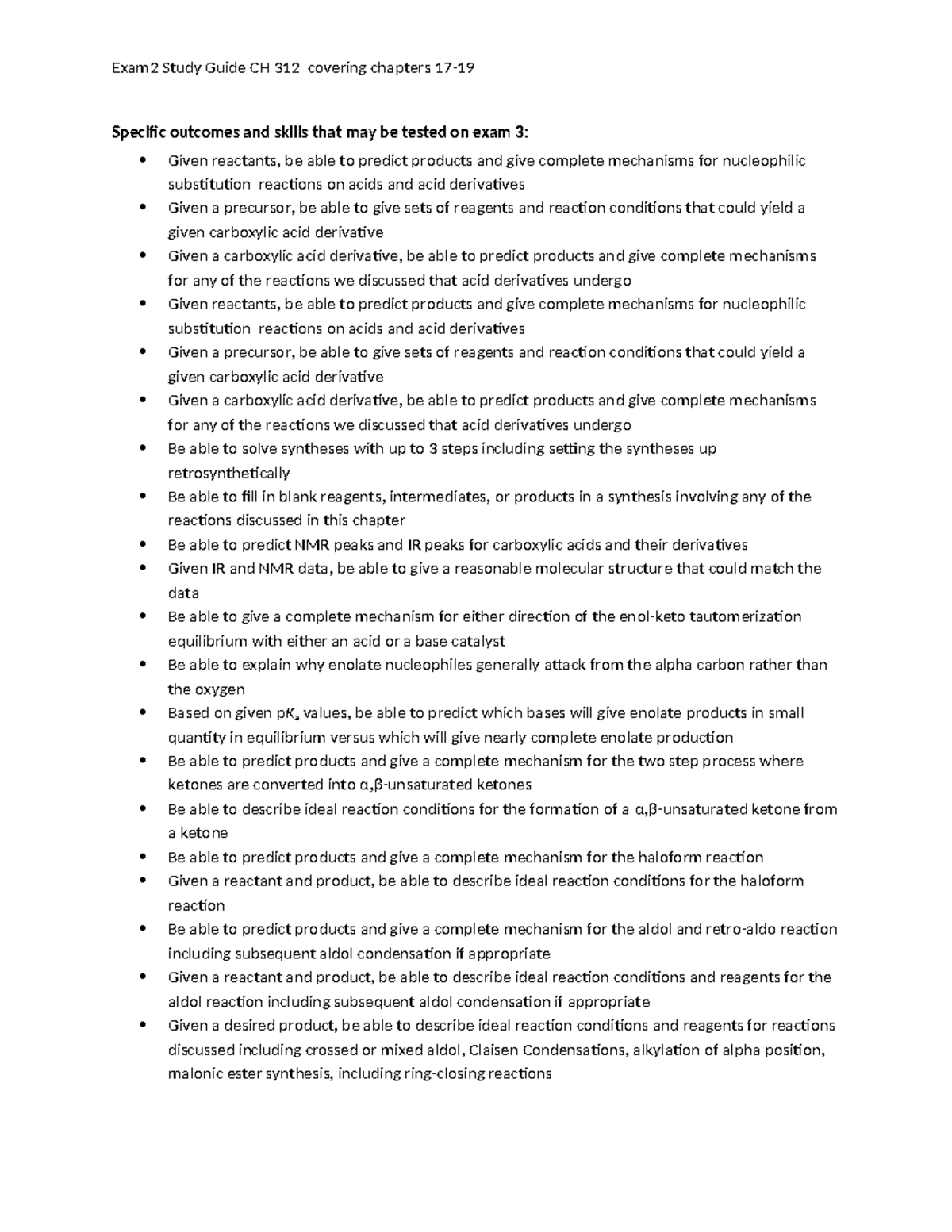 Exam 3 Study Guide CH 312: Key Concepts and Mechanisms for Success ...