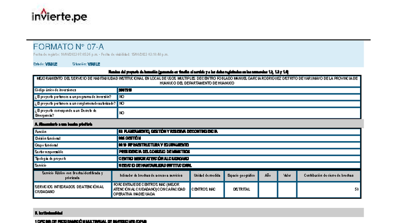 Formato 7A_PIP: Mejoramiento del Servicio de Habitabilidad en Local ...