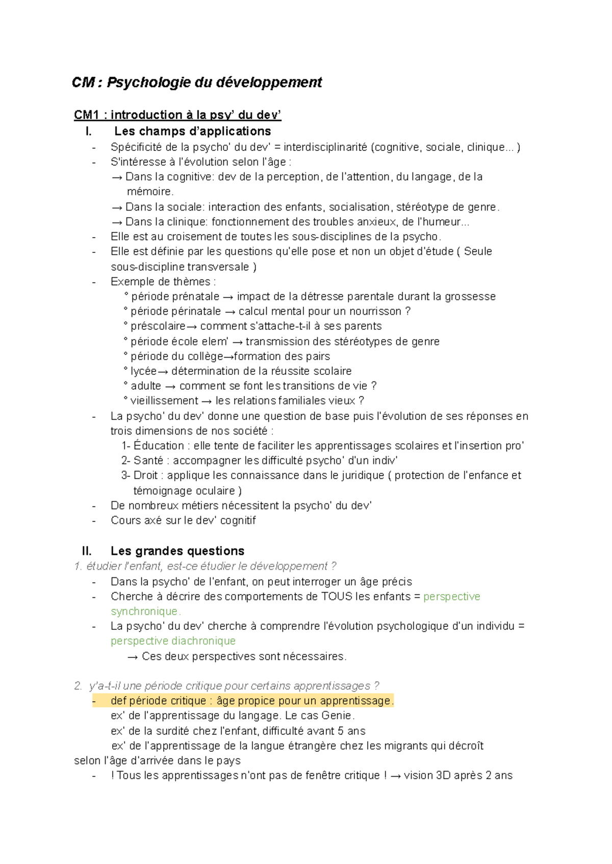 CM1 : Introduction à la Psychologie du Développement et ...