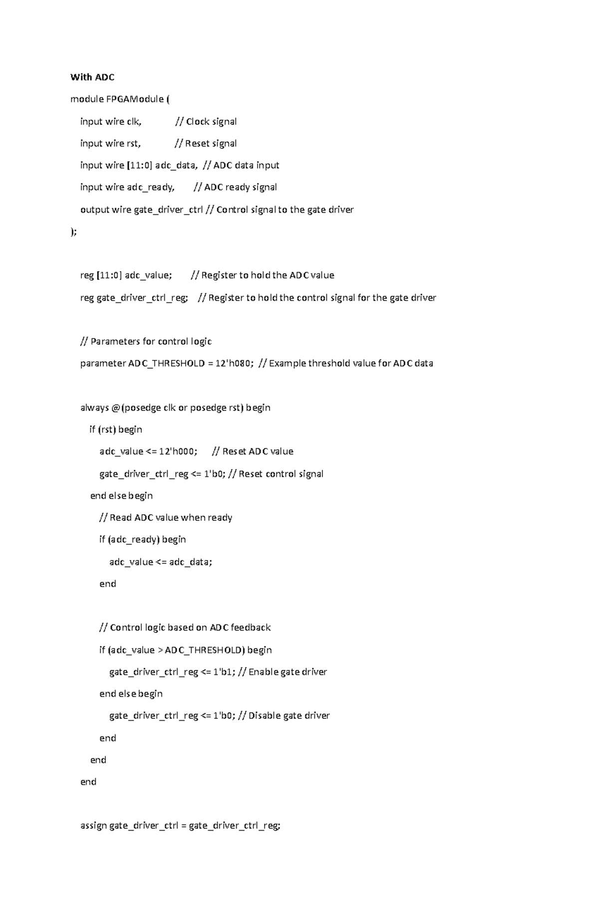 Methods 2 - None - With ADC module FPGAModule ( input wire clk ...