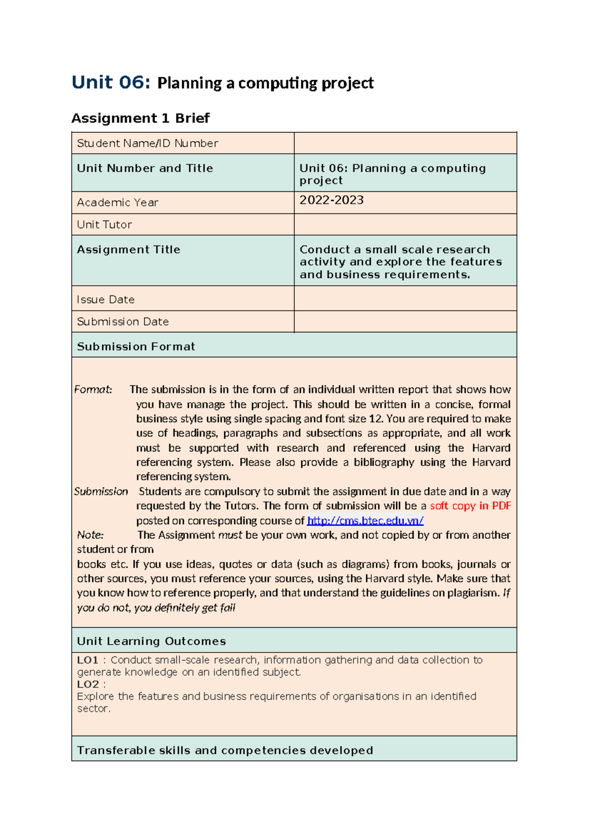 Unit 06: Assignment 1 Brief on Computing Project Planning and Research ...