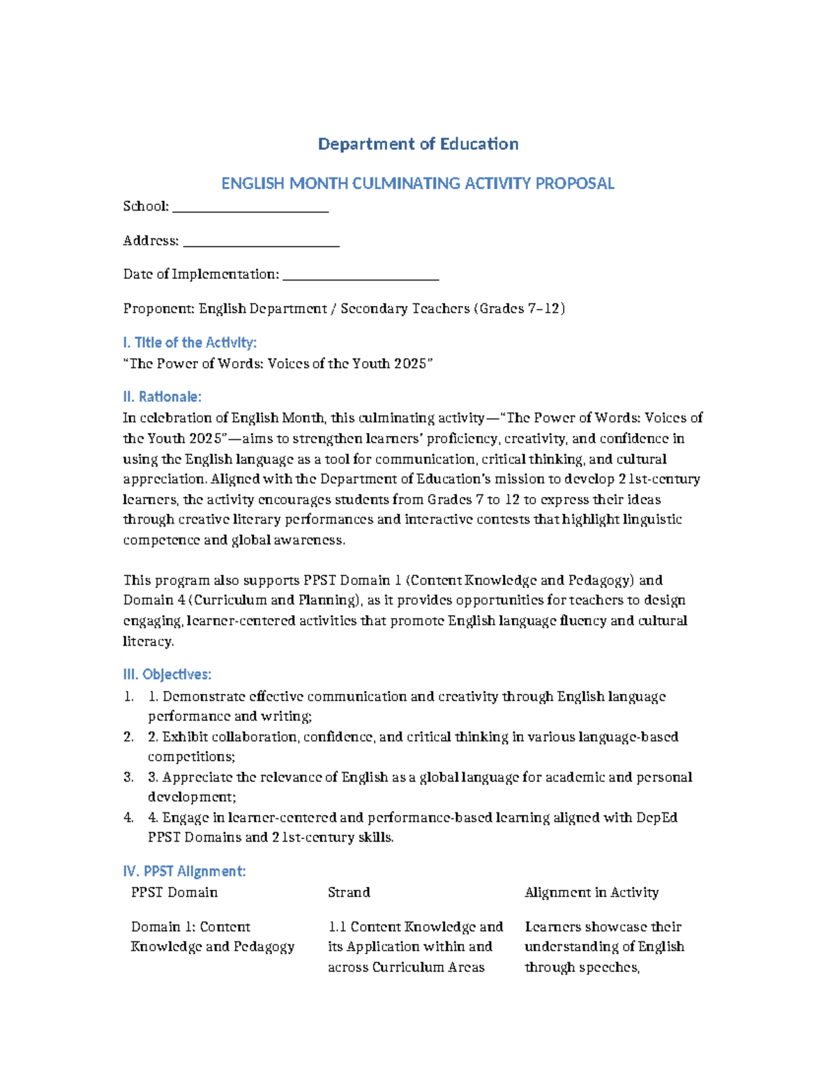 English Month Culminating Activity Proposal 2025 - Studocu