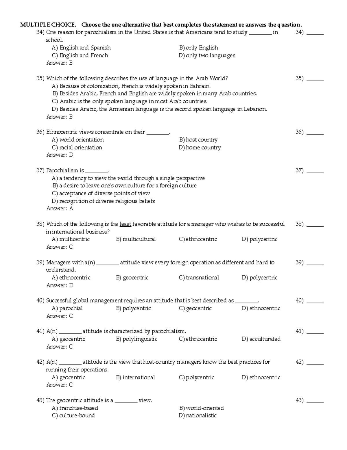 Chapter 4 MCQs on Global Management Principles and Strategies - Studocu