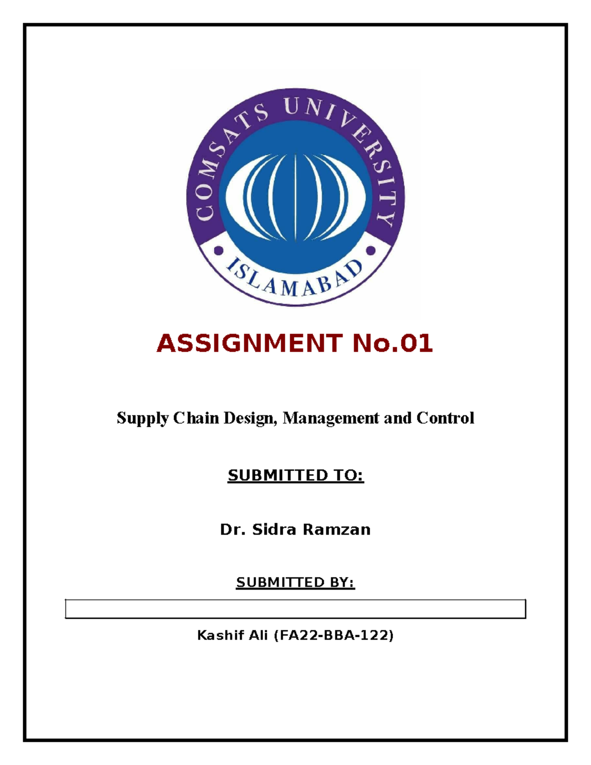 Assignment No. 01: Supply Chain Design & Management Analysis - Studocu