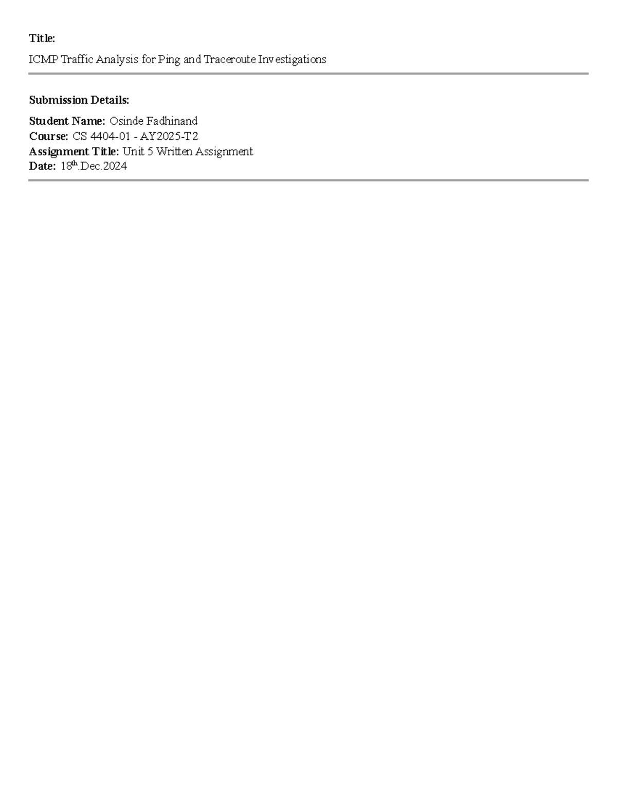 Advanced Networking Assignment unit 5 - Title: ICMP Traffic Analysis ...