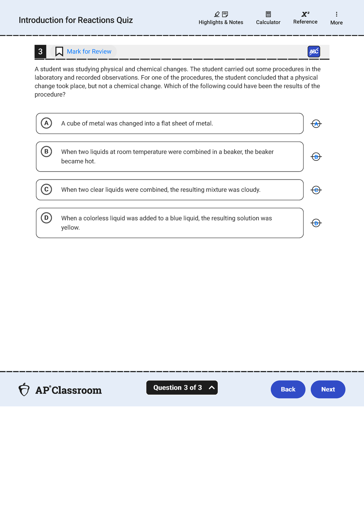 AP Chemistry Quiz 3 Highlights: Physical & Chemical Changes - Studocu