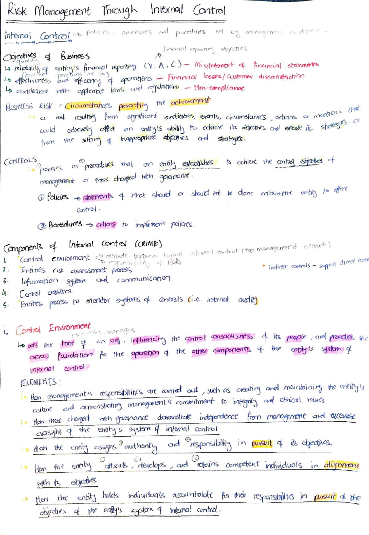 BUS100 Final Exam Study Notes on Internal Control and Risk Management ...