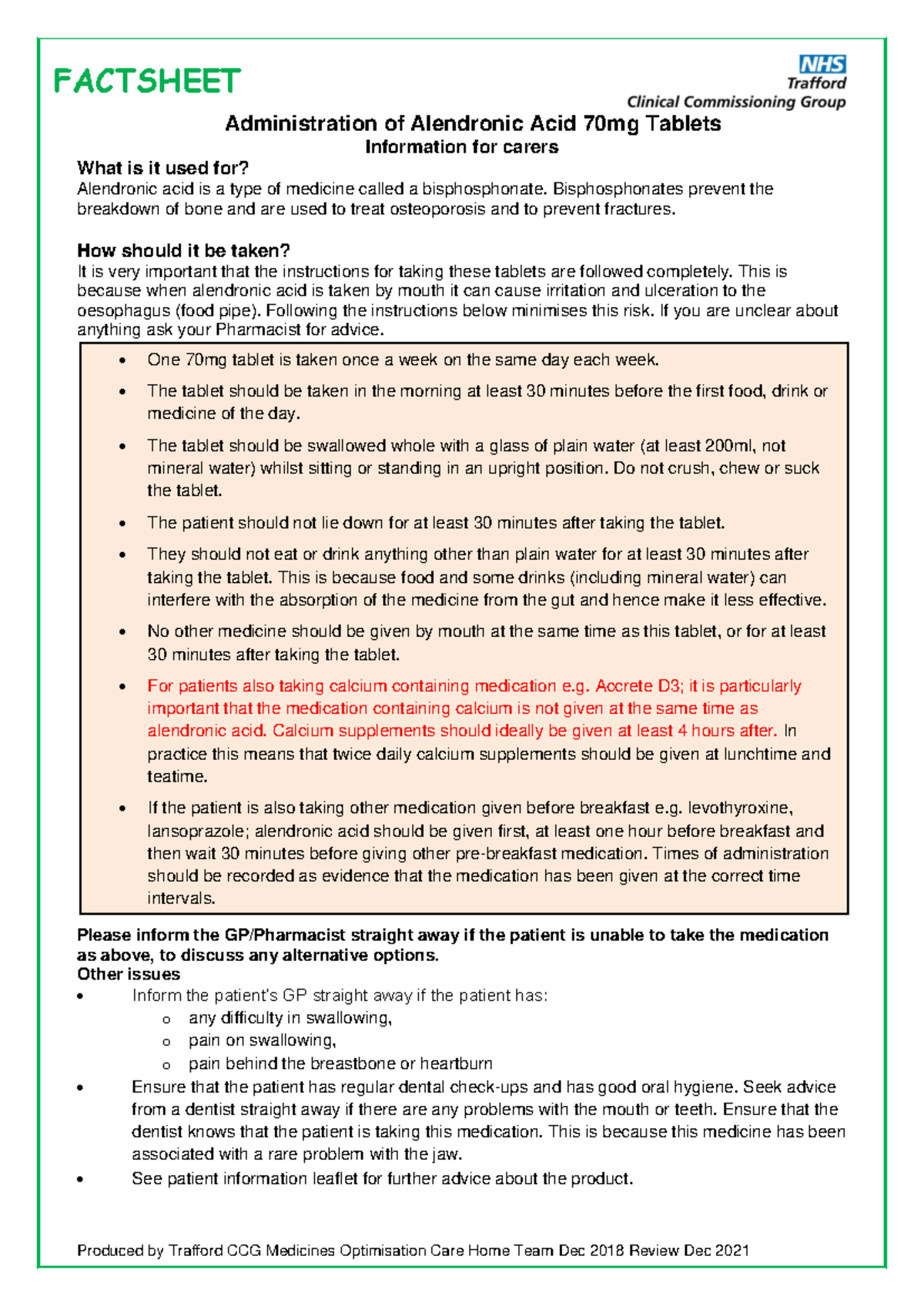 Alendronic Acid Admin Guide for Care Homes: Essential Info ...