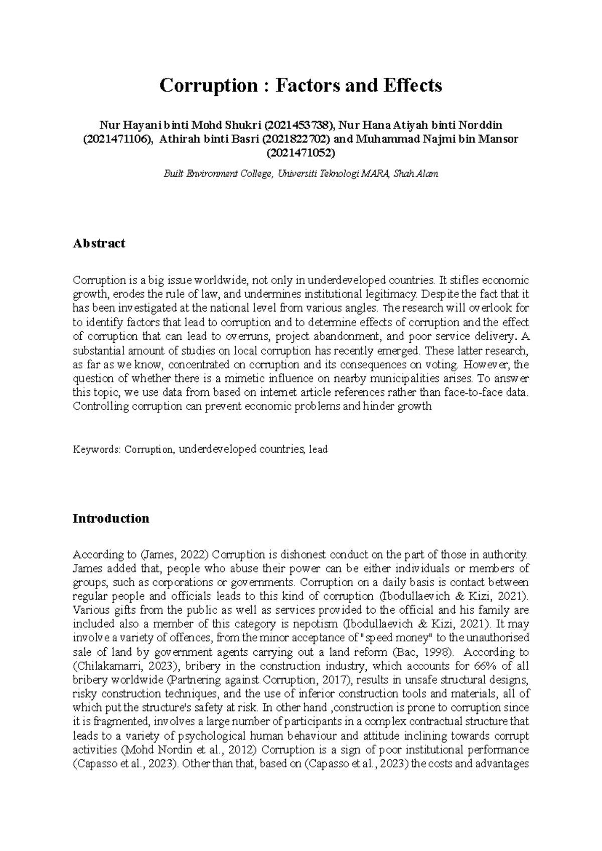 CMA513 Final Report: Analyzing Corruption – Causes and Impacts in ...