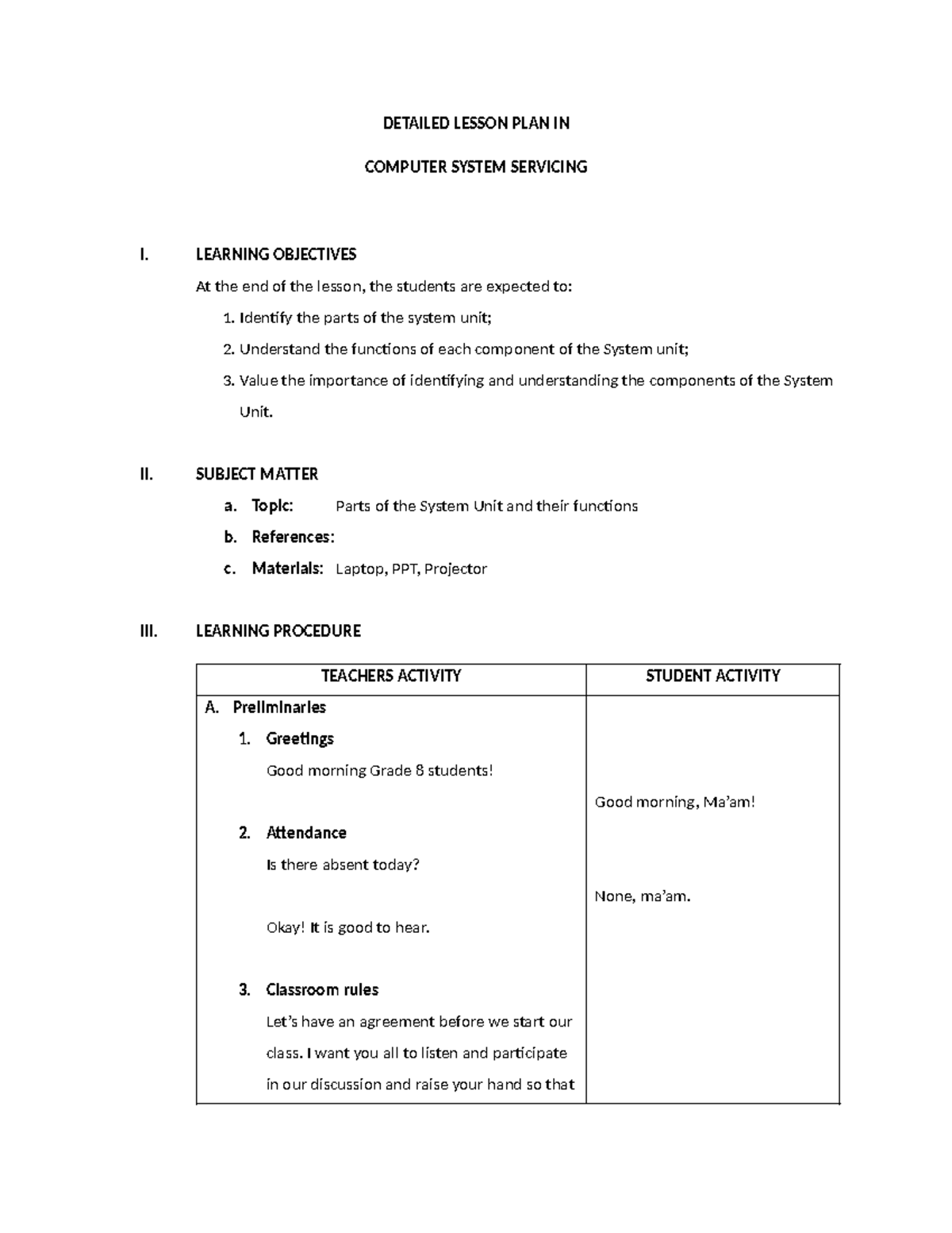 Lesson Plan in CSS System Unt G8 - DETAILED LESSON PLAN IN COMPUTER ...