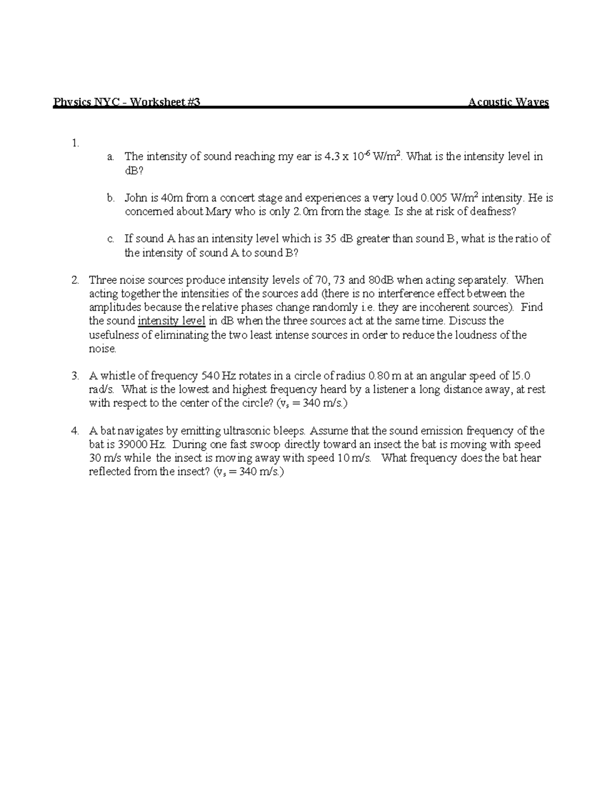 W3 Physics NYC Worksheet 1: Sound Waves Practice Problems - Studocu