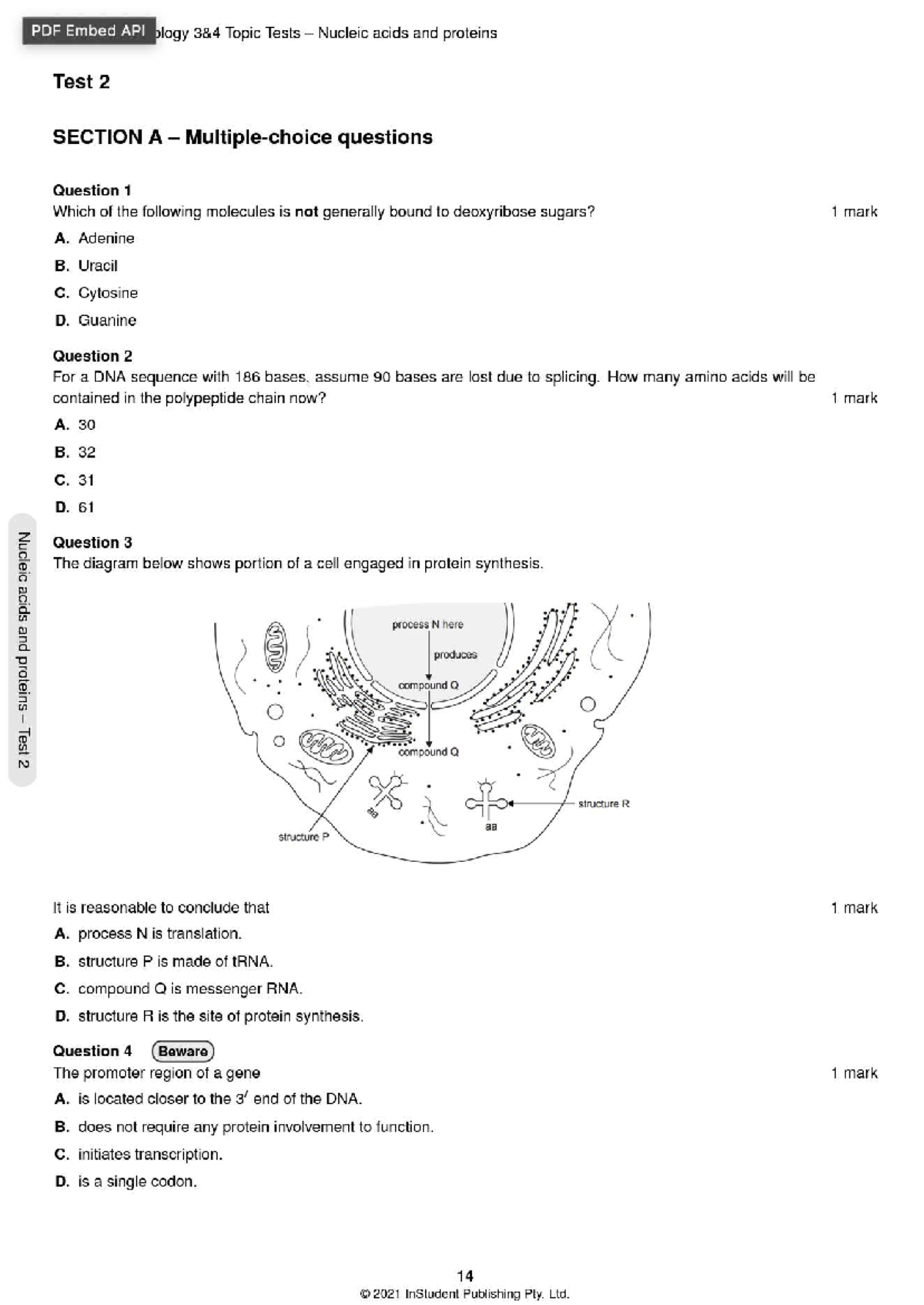 Biology Unit 3 AOS1: Nucleic Acids and Proteins Test 2 Questions - Studocu