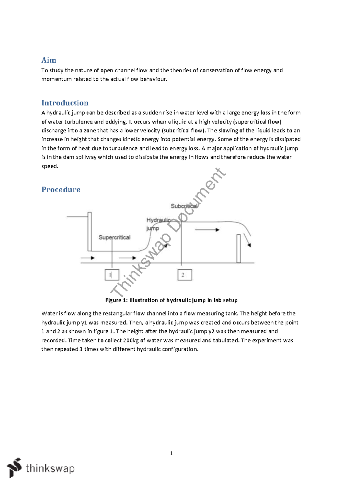 Lab Report on Open Channel Flow: Hydraulic Jump Study (Course Code ...