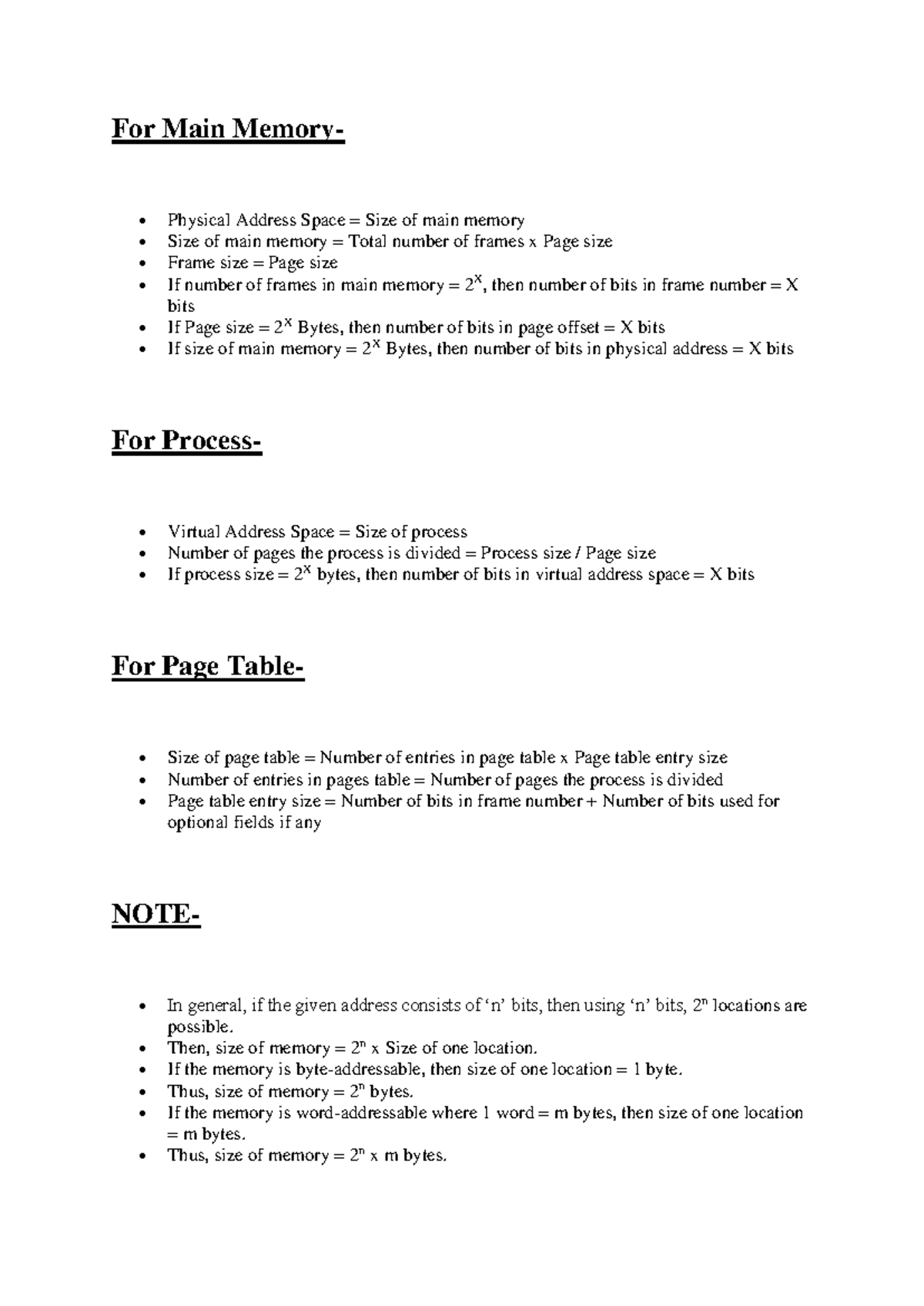Module 5: Main Memory, Paging & Page Table Formulae and Questions - Studocu