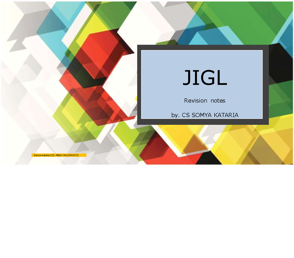 JIGL Revision Notes: Key Concepts and Sources of Law by Somya Kataria ...