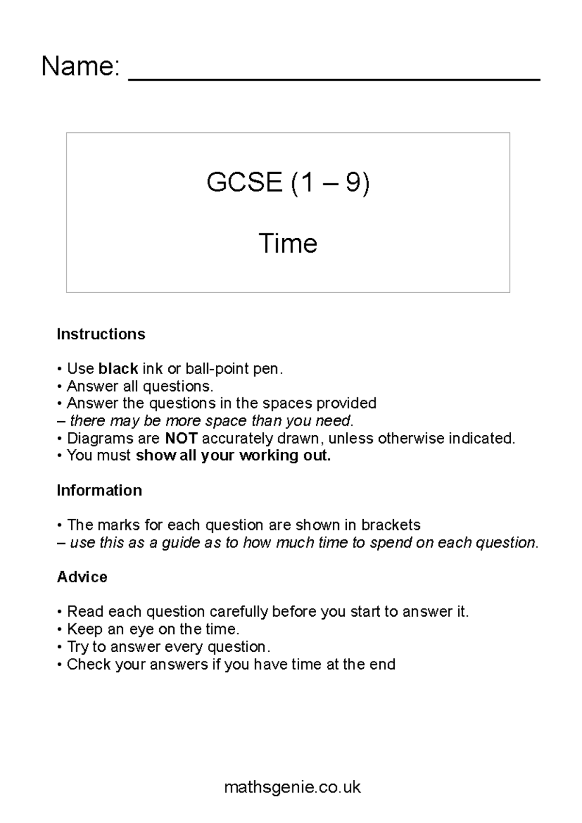 GCSE Mathematics (1-9) Practice Questions on Time - Studocu